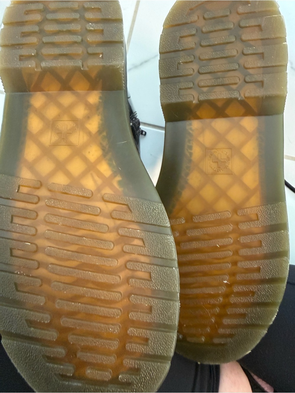 Dr. Martens Black Patent Lace-Up Combat Boots with Yellow Stitching - Picture 7 of 7